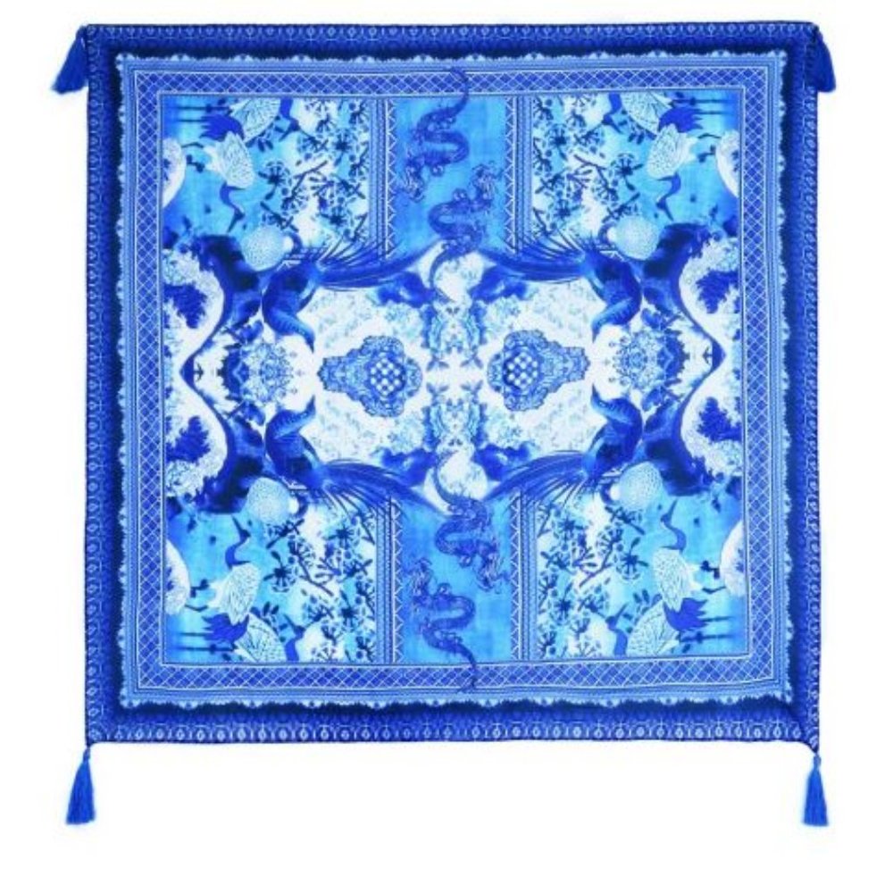 Blue and White Square Scarf Print | $59